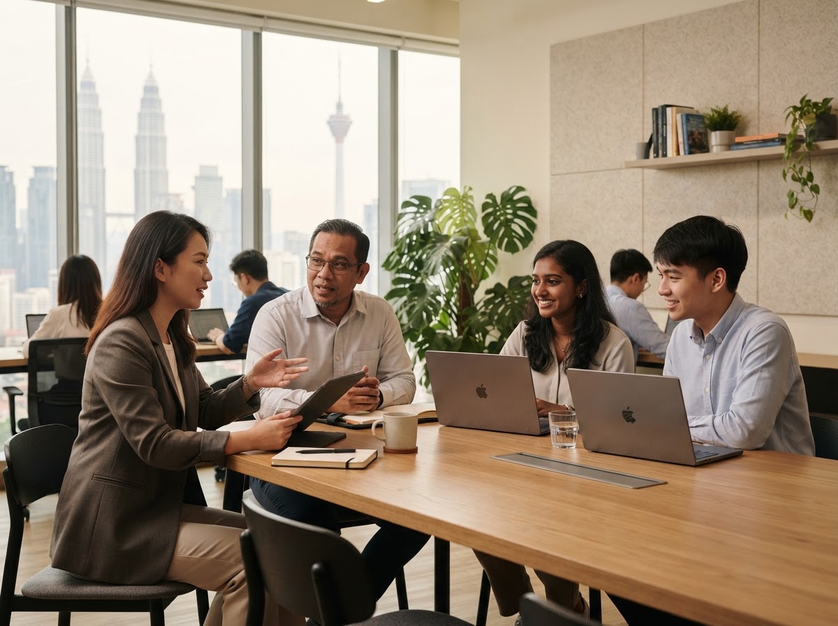 Kuok AI team reviewing portfolio analytics in a calm office setting